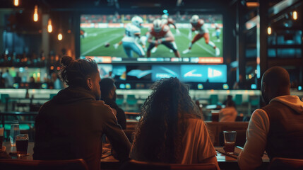 People watching nfl on TV in a sports bar.	
