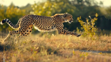 Naklejka premium Cheetah running to chase prey in the savanna