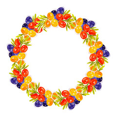 Watercolor olive branch wreath. Hand drawn PNG.