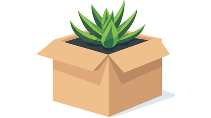 Illustration of a brown box containing a green plant.