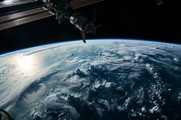 International Space Station (ISS) Orbiting The Earth, With The Curvature of Our Planet And The Vastness of Space in The Background, Generative AI