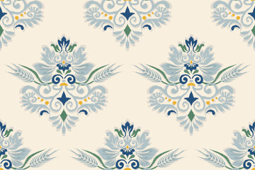 Ikat floral pattern on white background vector illustration.Ikat texture fabric.	