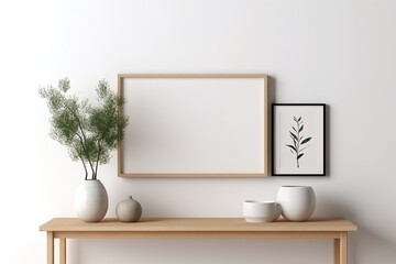 Obraz na płótnie Canvas Wooden photo frame mockup for decoration