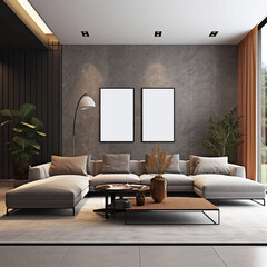 Mockup of white plain picture modern living room interior design concept