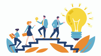 Success concept Businessmen up staircase go to lamp. vector