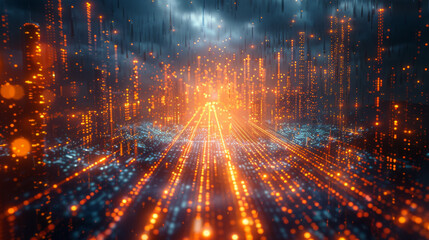 Smart city and abstract polygon pattern connection with speed line light, big data connection technology concept.