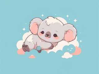 cute baby koala sleeping on the cloud