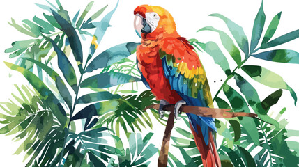 Waterillustration of tropical ara parrot - obrazy, fototapety, plakaty