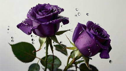 purple rose flowers in the white  backgorund with text copy big empty space in the middle for copy...