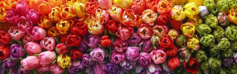 Colorful Tulips in a Row - obrazy, fototapety, plakaty