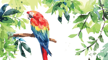 Waterillustration of tropical ara parrot