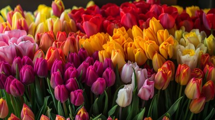Colorful Tulips Arranged in a Row