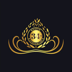 34th Anniversary lettering design template. Vector and illustration.	
