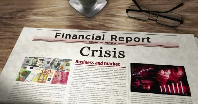 Crisis economy and business daily newspaper on table. Headlines news abstract concept 3d.