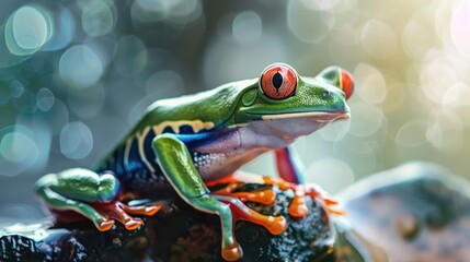 Closeup of cute and beautiful red-eyed tree frog - obrazy, fototapety, plakaty
