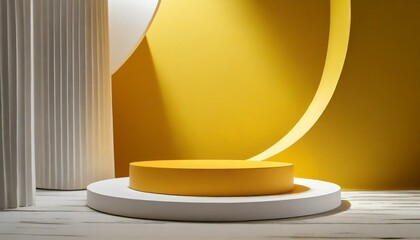 Radiant Presentation: 3D Podium Set in Yellow and White Scene