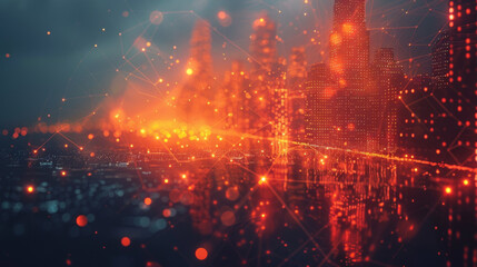 Obraz premium Smart city and abstract polygon pattern connection with speed line light, big data connection technology concept.
