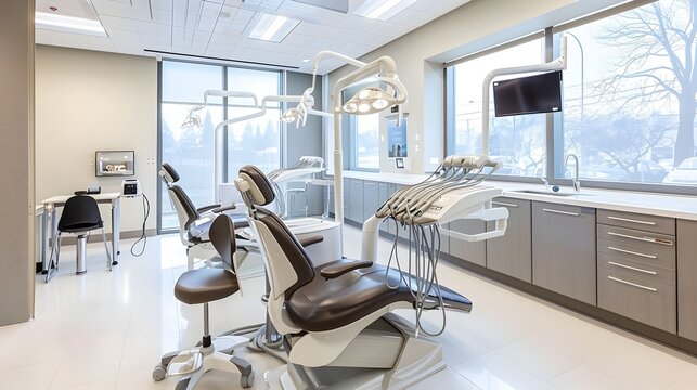 Sleek and Sophisticated Dental Clinic Showcasing State-of-the-Art Equipment and Ergonomic Design for Exceptional Patient Care