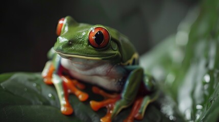 Fototapeta premium Closeup of cute and beautiful red-eyed tree frog