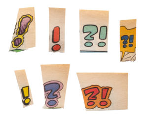 Ransom comics font type ?! from printout comics, HQ, cutout, collage element for graphic design, png isolated on transparent background	