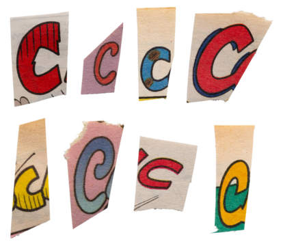 Ransom comics font type C from printout comics, HQ, cutout, collage element for graphic design, png isolated on transparent background	