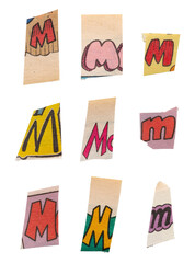 Ransom comics font type M from printout comics, HQ, cutout, collage element for graphic design, png...