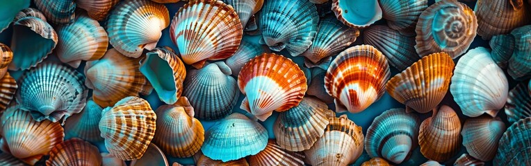 Diverse Collection of Colorful Seashells - obrazy, fototapety, plakaty