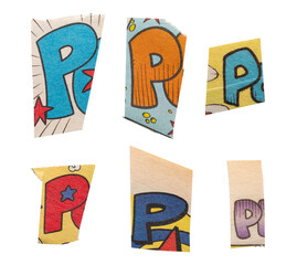 Ransom comics font type P from printout comics, HQ, cutout, collage element for graphic design, png...