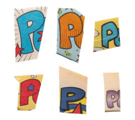 Ransom comics font type P from printout comics, HQ, cutout, collage element for graphic design, png isolated on transparent background	