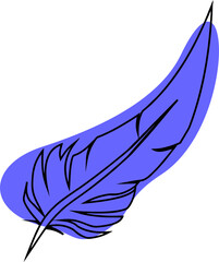 drawing of a blue bird feather with a black outline, decorative element, logo