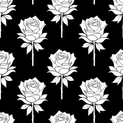seamless floral pattern white roses on a black background, texture, design