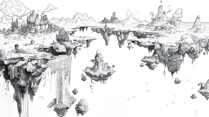 Ethereal Floating Islands Cascading Into Dreamlike Crystal Lake Landscape