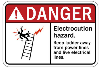 Ladder safety sign electrocution hazard. Keep ladder away from power lines and live electrical lines