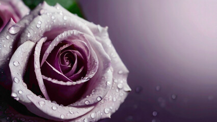 purple rose flowers in the white  backgorund with text copy big empty space in the middle for copy space with water  drops lying the sepals of the flowers abstract romantic  and  lovely deep relaxing 