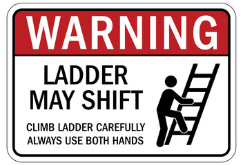 Ladder safety sign ladder may shift. Climb ladder carefully, always use both hands