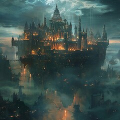 Dark lords citadels floating above mystical realms