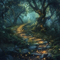 Fototapeta na wymiar Enchanted forests that transform at night