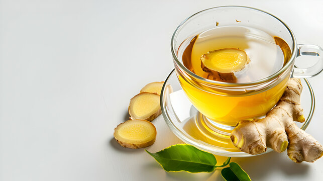 Cup of ginger tumeric tea concept in a saucer 