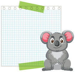 Adorable koala sitting in front of a grid notepad