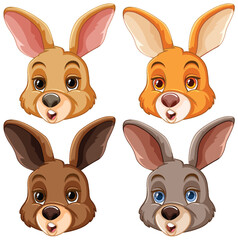 Four stylized vector illustrations of rabbit heads.