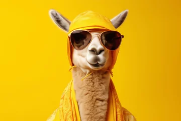 Foto op Canvas Fashionable Llama in Yellow © spyrakot