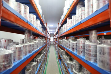primary packaging material filled warehouse inside epoxy floor for pharmaceutical chemical...
