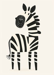 cute cartoonish drawing of a zebra with simple lines and shapes - kid illustration