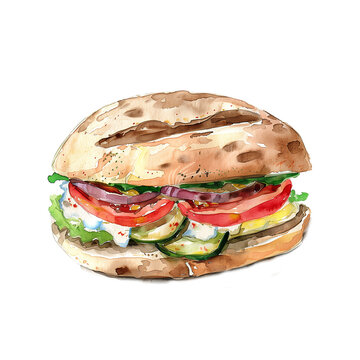 A hand-drawn watercolor illustration of tortas. Mexican dish. High resolution png with a transparent background. Generative AI