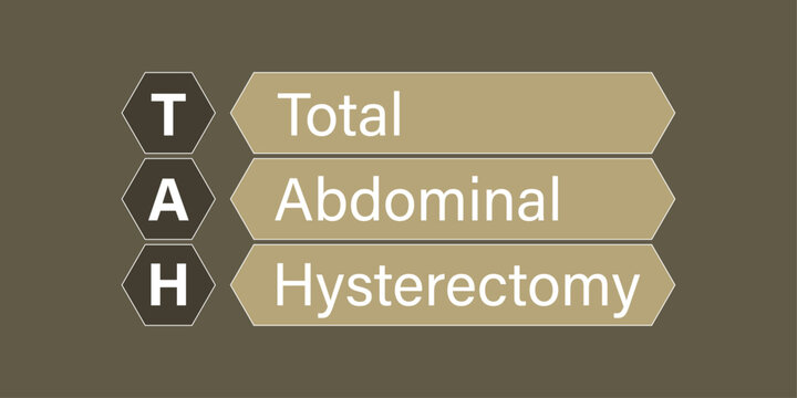 TAH: TAH Total Abdominal Hysterectomy. An Acronym Abbreviation of a common Medical term. Illustration isolated on red background

