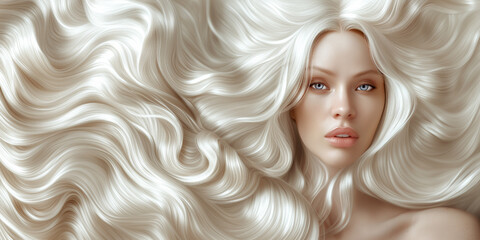 Fototapeta premium ash blonde. a young woman with gorgeous long wavy hair. the concept of hair care, coloring. hair extensions.