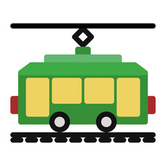 Tram street car icon in flat color fill style