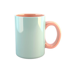 A pink and white coffee mug with a handle