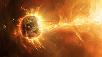 Abstract solar flares affecting Earth’s magnetic field, abstract,