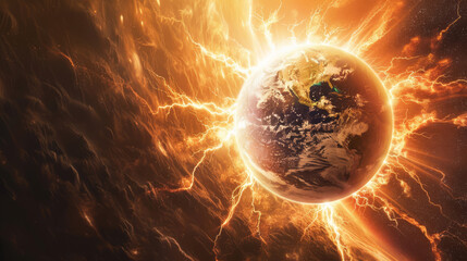 Abstract solar flares affecting Earth’s magnetic field, abstract, - obrazy, fototapety, plakaty